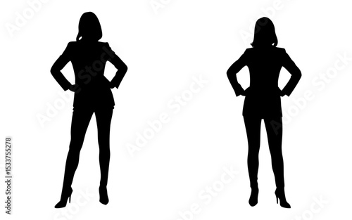 Set of fearless women standing full black silhouette vector illustration design