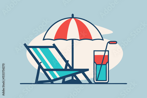 beachside umbrella recliner drink