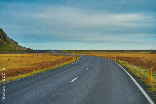 Road way for roadtrip in iceland travel , adventure travel in autumn field.