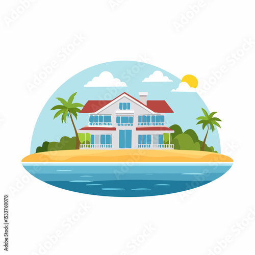housing on the coast landscaped vector illustration graphic design, resort or residence at seafront