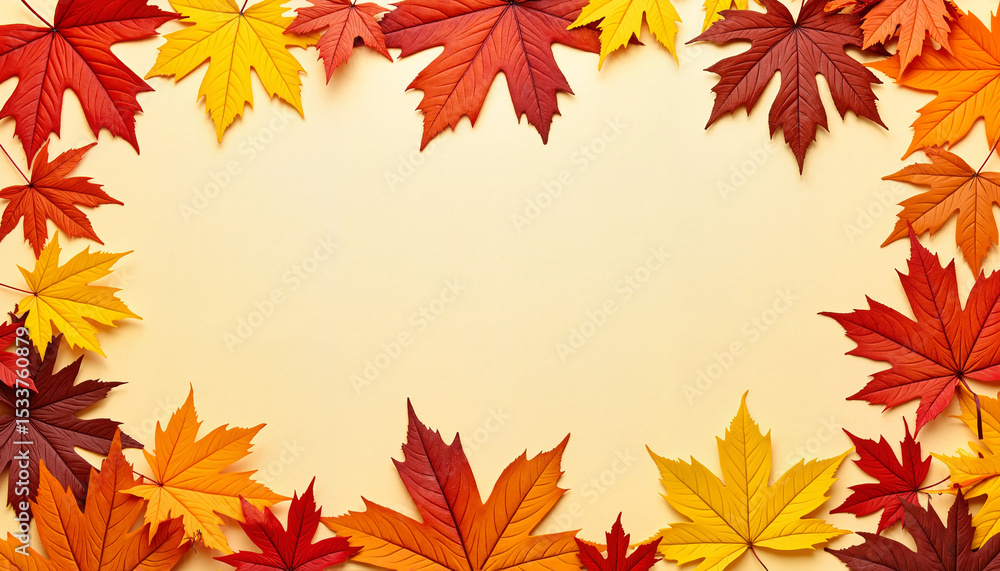 Colorful autumn leaves arranged in a frame on a beige background Colorful autumn leaves arranged in a frame on a beige background