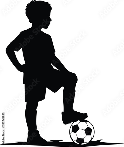 Young Soccer Player Stance Silhouette Design, Transparent Background.