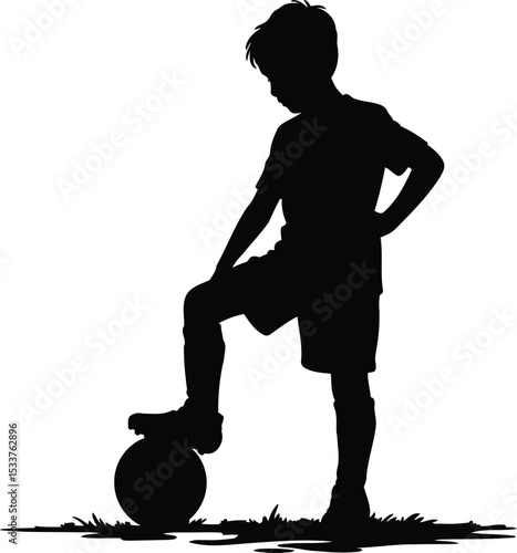 Young Soccer Player Stance Silhouette Design, Transparent Background.