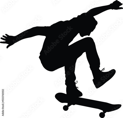 Skateboarder Jumping Trick Silhouette Design, Transparent Background.