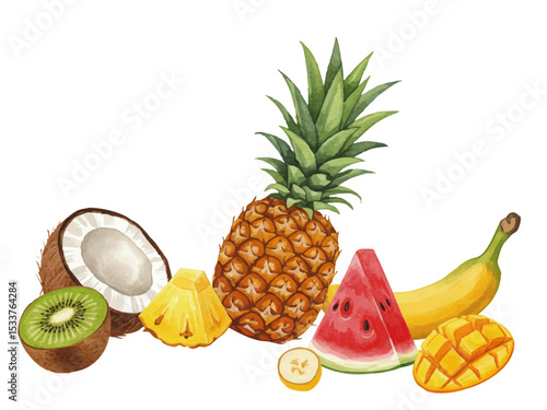 Vector watercolor summer fruits / 水彩テイストの夏のフルーツイラスト