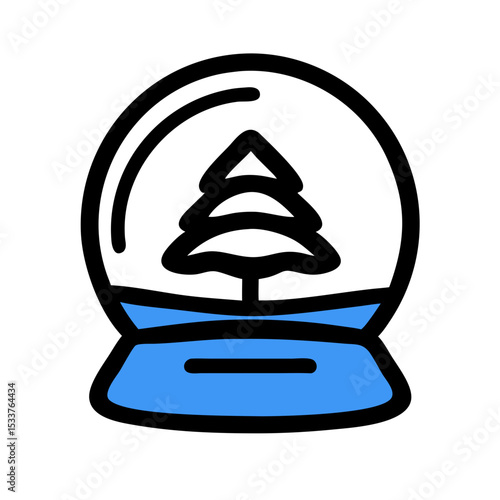 Vector icon glass bauble with blue Christmas tree inside