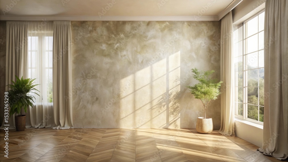 Fototapeta premium Sunlit Room with Neutral Decor and Hardwood Floors