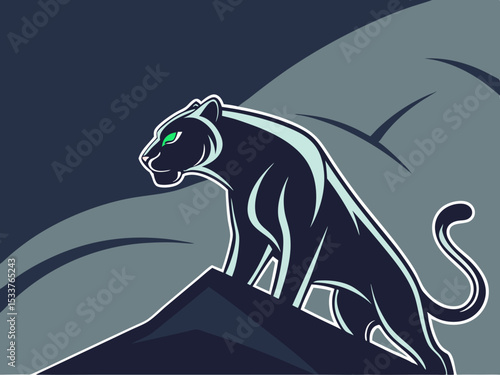 Powerful black panther silhouette atop a mountain, perfect for logos or designs.