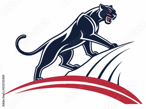 Powerful black panther silhouette atop a mountain, perfect for logos or designs.