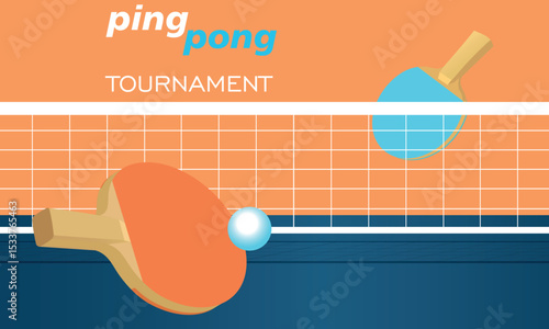 Poster table tennis tournament, competition, doubles, champion. Ping pong, sports recreation, hobby, racket sport, rackets, net, ball