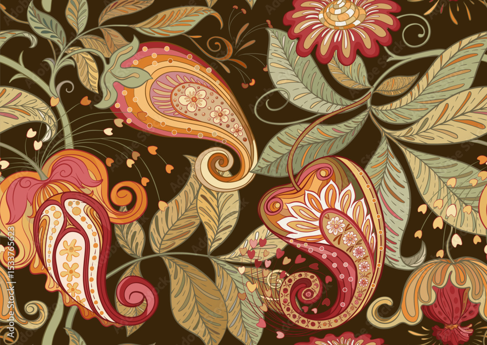 custom made wallpaper toronto digitalFantasy flowers in retro, vintage, jacobean embroidery style. Seamless pattern, background. Vector illustration.