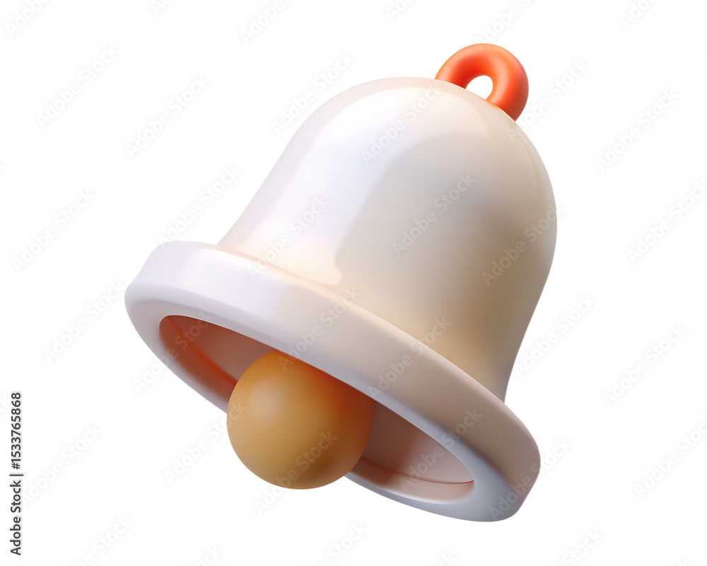 Fototapeta premium White 3D Notification Bell Icon Rendered - Modern App Alert Symbol Isolated on Transparent Background