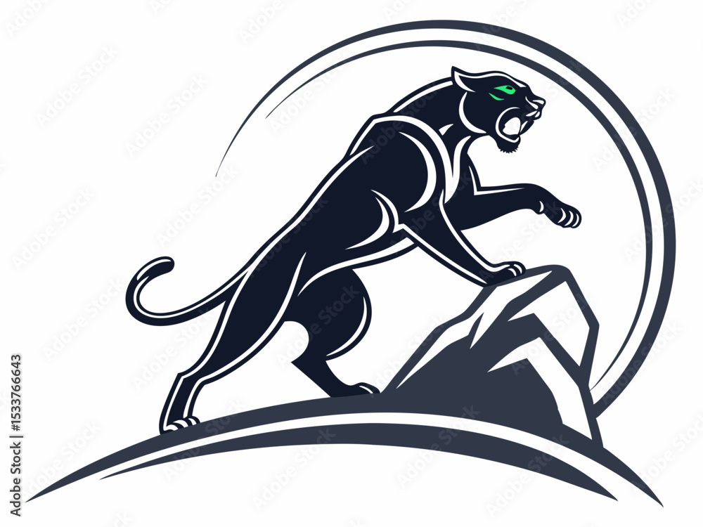Fototapeta premium Powerful black panther silhouette atop a mountain, perfect for logos or designs.