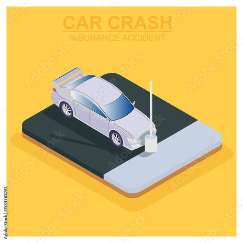 modern isometric illustration of a road accident, which causes vehicle damage, suitable for digital assets about accidents