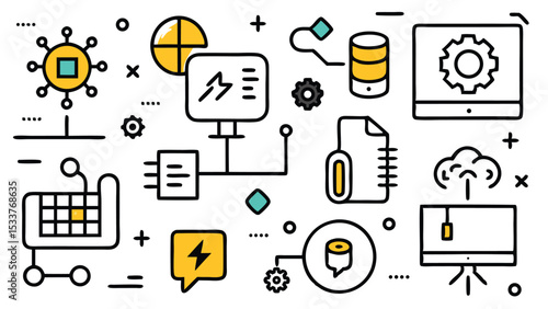 Technology Icons for Business and Data Management