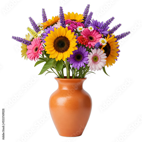 Wallpaper Mural Vibrant Summer Bouquet of Sunflowers, Gerbera Daisies, and Lavender in a Terracotta Vase Torontodigital.ca