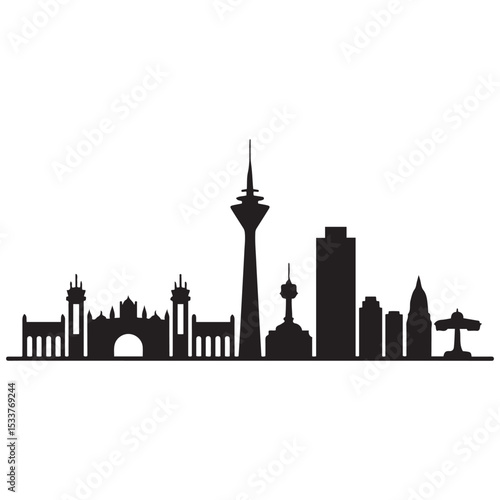 Vector Dusseldorf skyline. Travel Buenos Aires famous landmarks. Business and tourism concept for presentation, banner, web site. Vector black silhouette. with white background