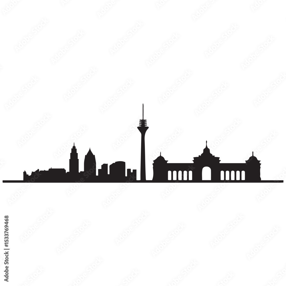 Naklejka premium Vector Dusseldorf skyline. Travel Buenos Aires famous landmarks. Business and tourism concept for presentation, banner, web site. Vector black silhouette. with white background