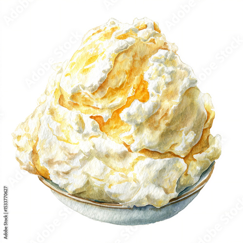 A single watercolor vivid clotted cream with a rich texture