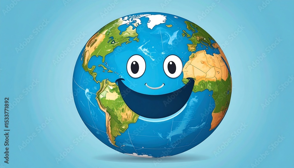 Creative Illustration, Globe with Big Smiley Face, Symbolizing Global Happiness Creative Illustration, Globe with Big Smiley Face, Symbolizing Global Happiness