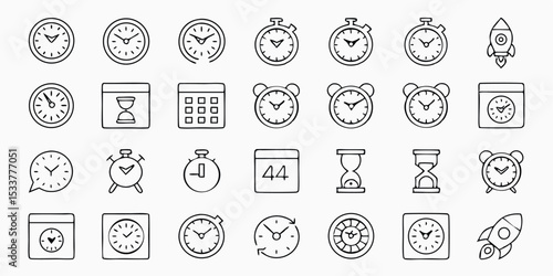 Collection of hand drawn doodle time clock icons vector illustration set design elements