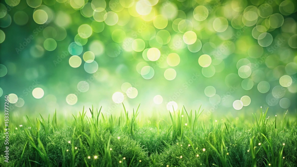 Obraz premium Lush Green Grass with Sparkling Bokeh Background, Ideal for Spring or Summer Themes
