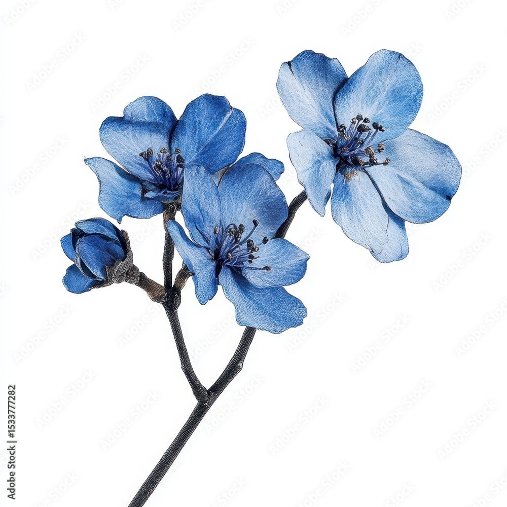 Fototapeta premium Blue flowers branch isolated on white background