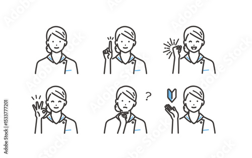 若い看護士のいろいろな表情のイラスト素材