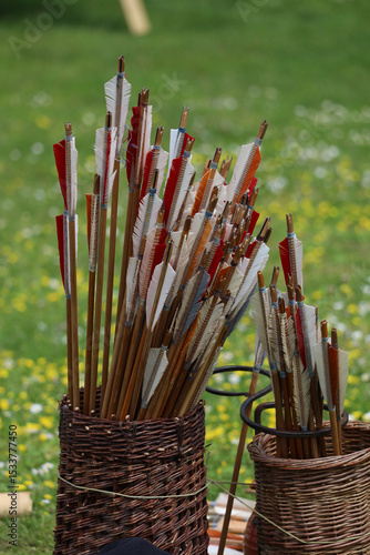 quiver with arrows on the green grass 