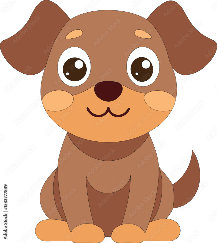 Obraz premium Adorable cartoon brown puppy sitting with a cheerful expression. Perfect for children’s books, pet designs, educational materials, stickers, or playful graphic projects.