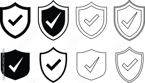 Collection of shield icons featuring check marks representing security and verification