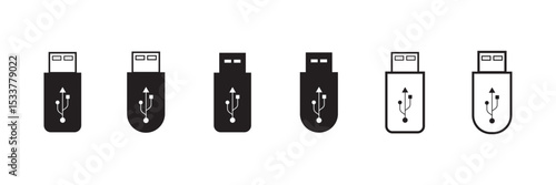  USB icon set, Usb flash drive symbol. Universal USB sign png and vector illustration on white background. Usb stick icon simple vector symbol.