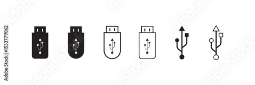  USB icon set, Usb flash drive symbol. Universal USB sign png and vector illustration on white background. Usb stick icon simple vector symbol.