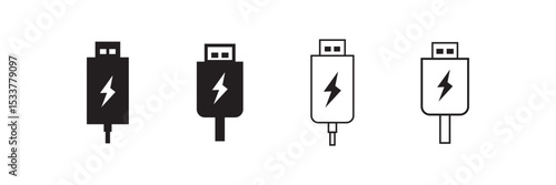  USB icon set, Usb flash drive symbol. Universal USB sign png and vector illustration on white background. Usb stick icon simple vector symbol.
