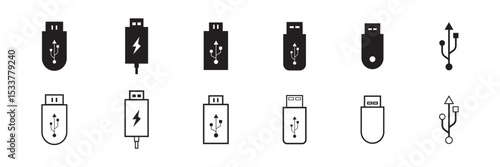 USB Icon set . Vector usb flash drive vector icon. Usb icon set on white background . Flash disk sign and symbol.
