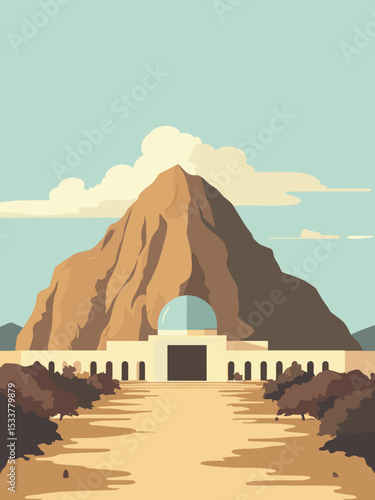Abuja — Aso Rock, National Mosque, National Christian Centre in earthen brown, cream, sky blue, and gold