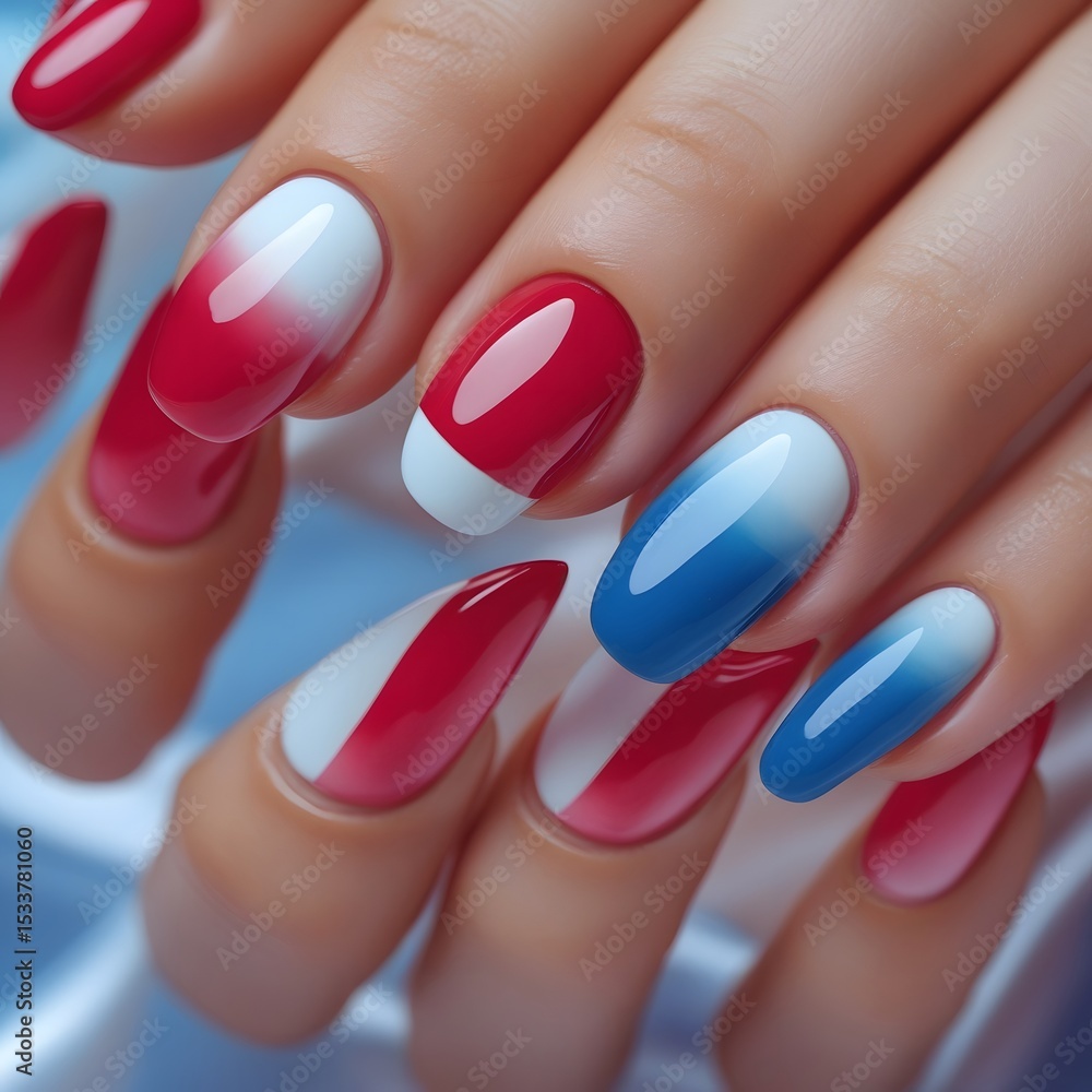 Stunning Red, White, and Blue Gradient Nail Art Design Stunning Red, White, and Blue Gradient Nail Art Design