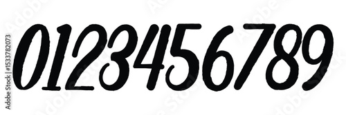 set of brush stroke, marker textured numbers. numbers 1, 2, 3, 4, 5, 6, 7, 8, 9, 0. stylish hand draw brush painted numbers set. bold brush drawn grunge. dirty texture vector. rough brush strokes. 