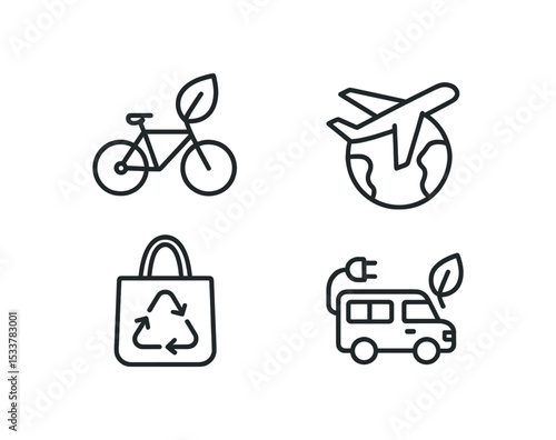 Eco-friendly transportation and sustainability icons set vector line icon illustration