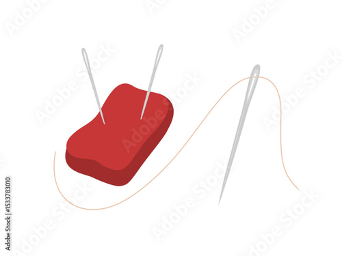 Needle and thread on white background.