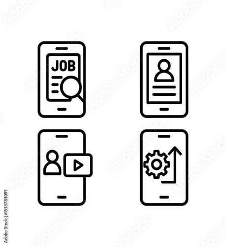 Mobile job search and profile management icons vector line icon illustration
