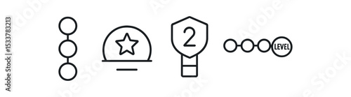 Simple level progress icon set with star and number two vector line icon illustration