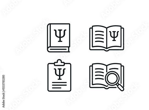 Psychology icons set with books and symbols vector line icon illustration