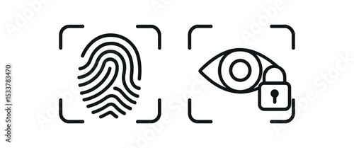 Fingerprint and eye privacy icons with lock symbol vector line icon illustration