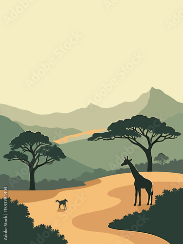 Nairobi — Nairobi National Park, Kenyatta International Conference Centre, Giraffe Centre in acacia green, sand, warm beige, and charcoal