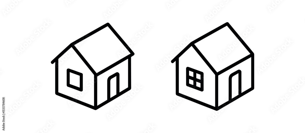 Simple outline of two houses with doors and windows vector line icon illustration Simple outline of two houses with doors and windows vector line icon illustration