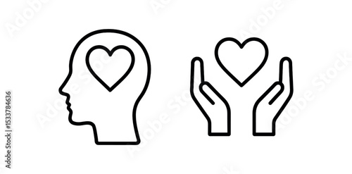 Heart and mind connection symbol with heart in hands icon vector line icon illustration
