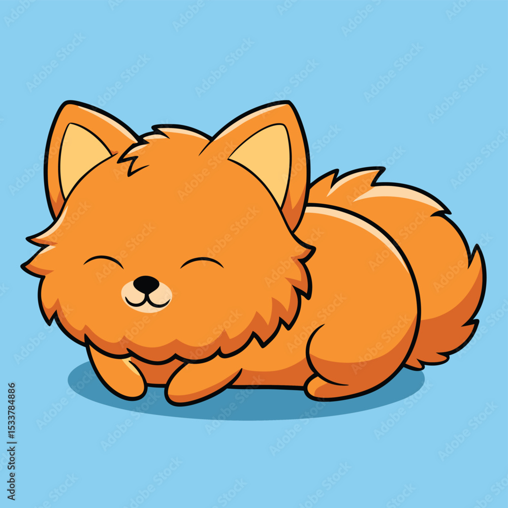 Fototapeta premium Pomeranian sleeping like a tiny puffball, completely adorable and fluffy.