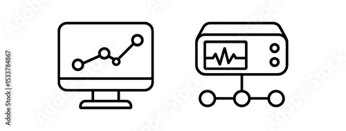 Hacker activity detection and ransomware protection symbols vector line icon illustration