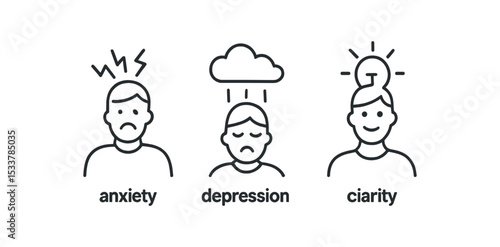 Ego superego id symbols - psychology concepts in outline icons vector line icon illustration